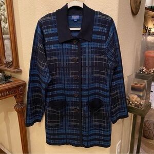 PENDLETON Women Blue Patterned 100% Merino Wool Button Long Cardigan Sweater-XL